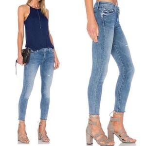 Mother USA Looker Jeans Womens Sz 28 Blue Denim High Rise Double Time Ankle Fray
